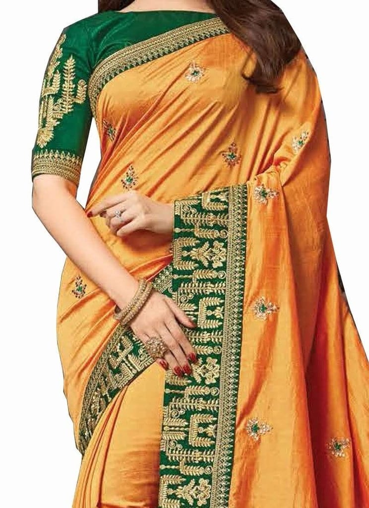 HHK Fashion Women's Work Vichitra Silk 5.5 Meter Saree with Unstitched Blouse Piece view 2