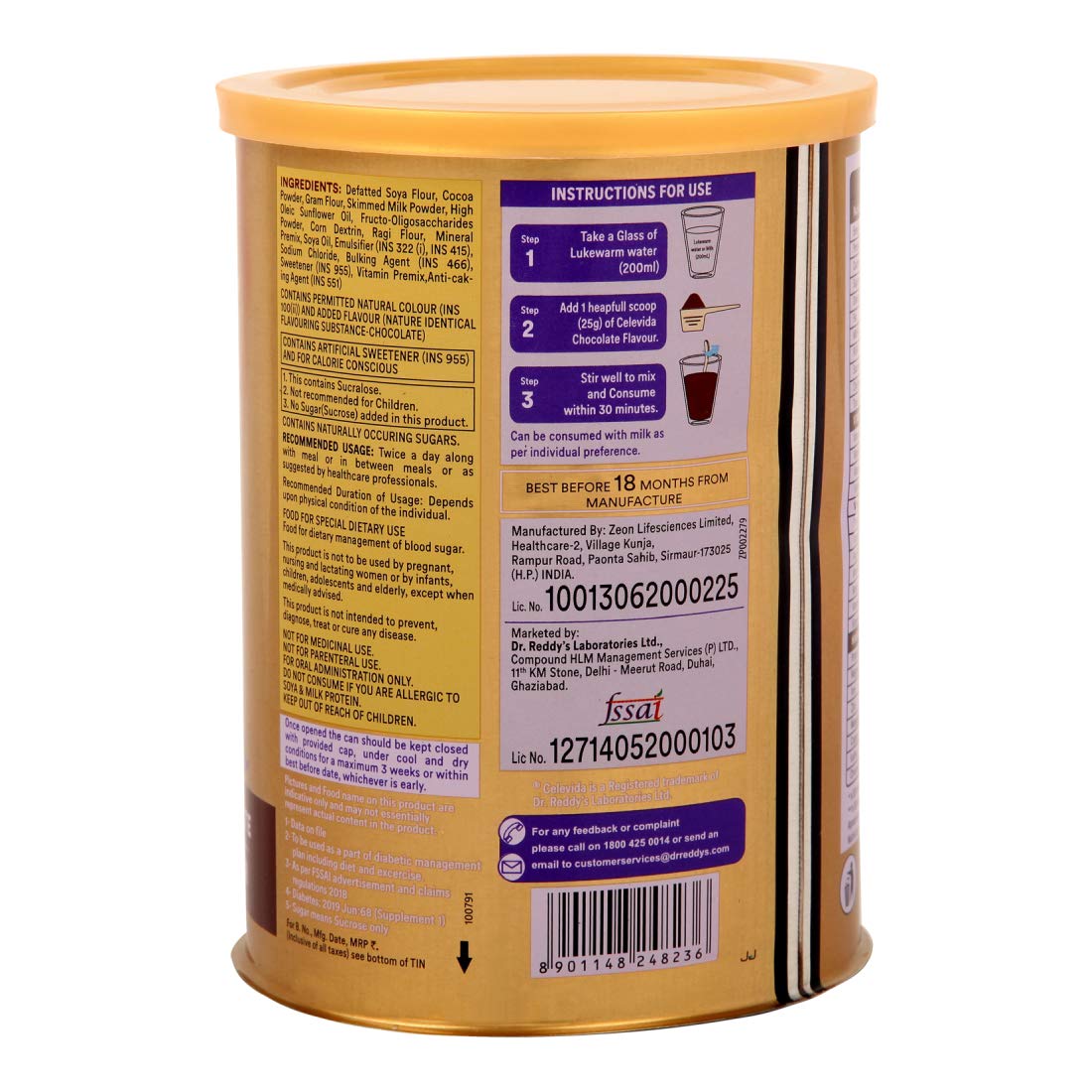 Dr. Reddy's Celevida for Diabetes Management Chocolate Nutrition Health Drink 400 Gms view 2