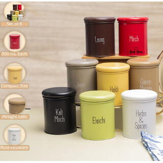 (Set of 8) Metal Spice Jar Masala Container Air Tight Kitchen Organizer Storage Box (Multicolor) view 2