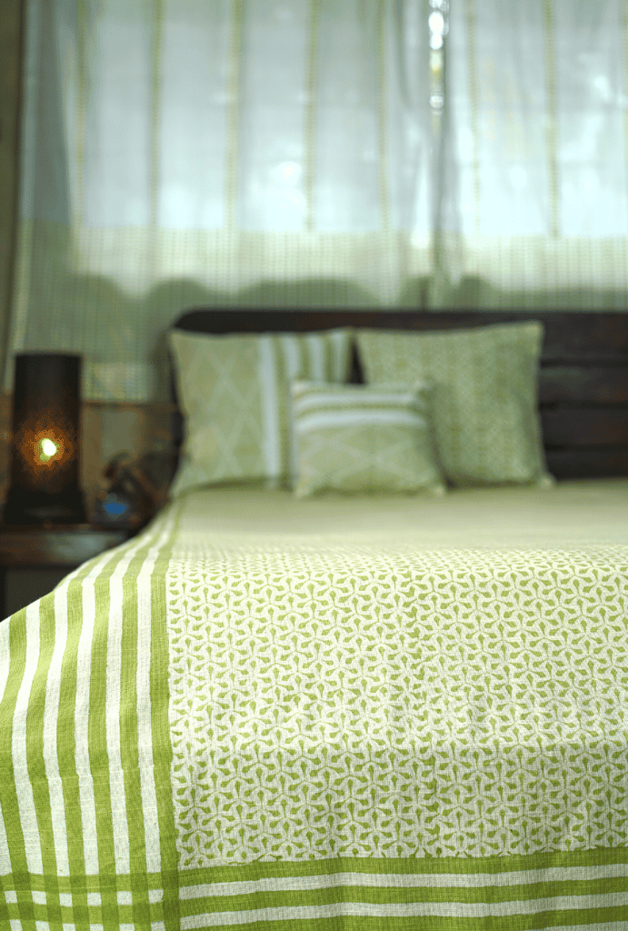 Prakruti Green Blockprinted Single Bed Cover view 2
