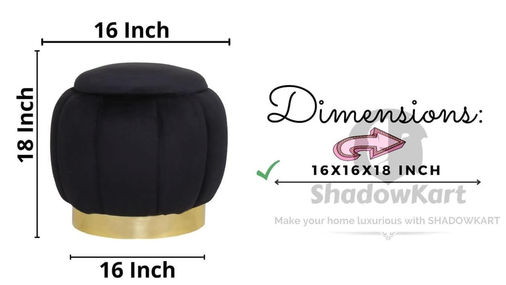 Shadowkart Pouffes Sitting Stool for Living Room, Make up Table Mudda Puffy Wooden Ottoman Stools, Pouffe Footstool, Poof for Room Decoration & Dressing Table, 16x16x18 Inch view 2