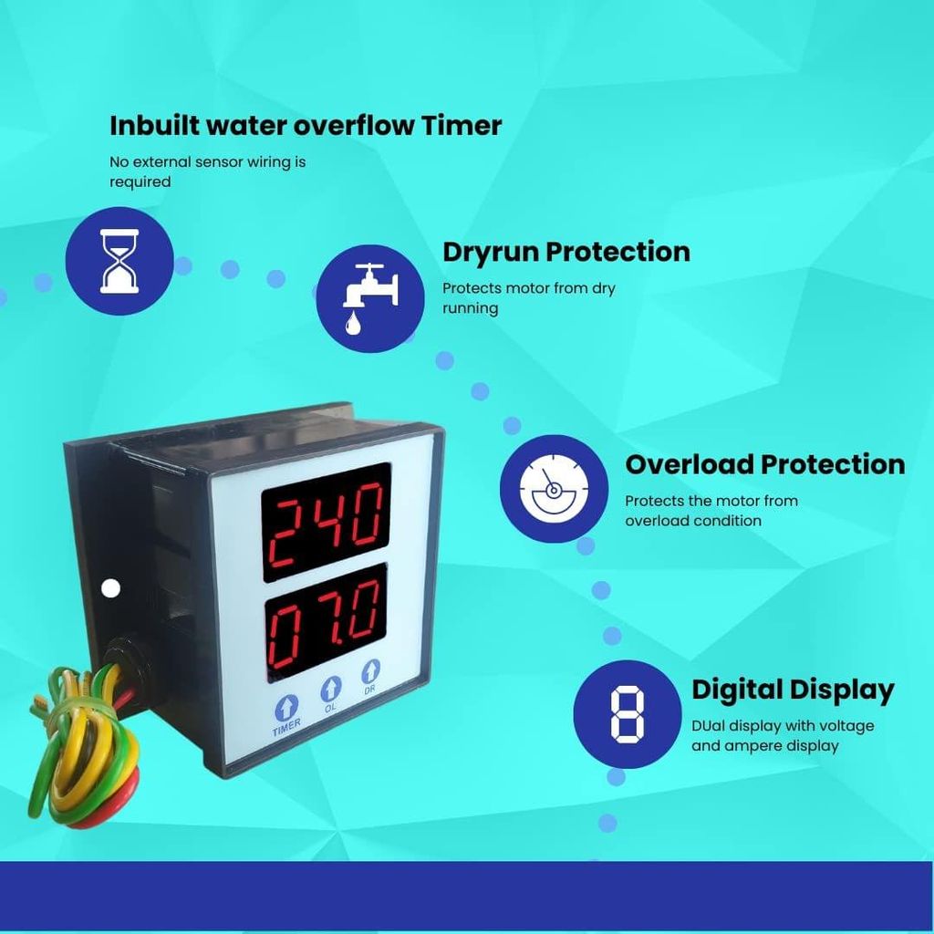 HAPPI Motor Protection Device With Dry Run, Overload, Overvoltage, Undervoltage Protection and Water Overflow Stop Timer for Water Pump Motor Starter with Contactor Panel view 2