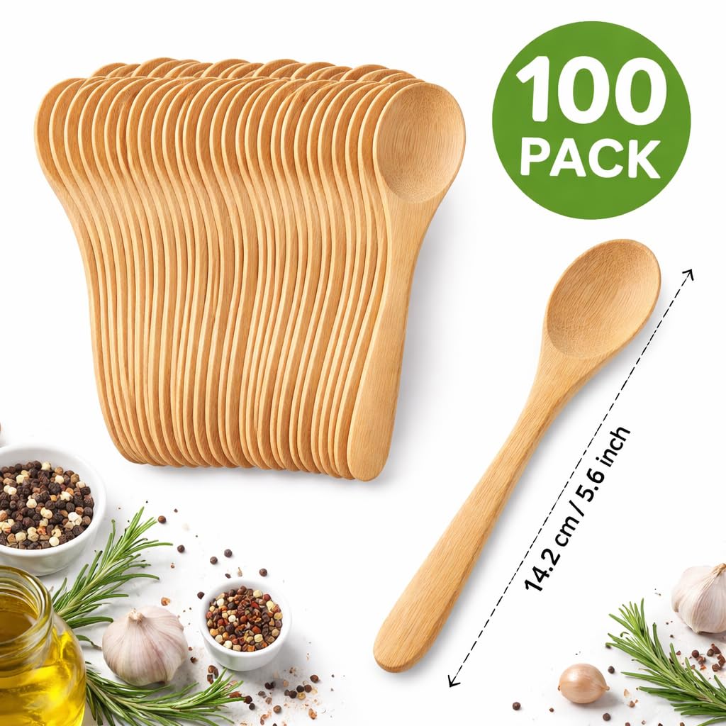 Disposable Wooden Spoons 100 Pack 6 Inch view 2