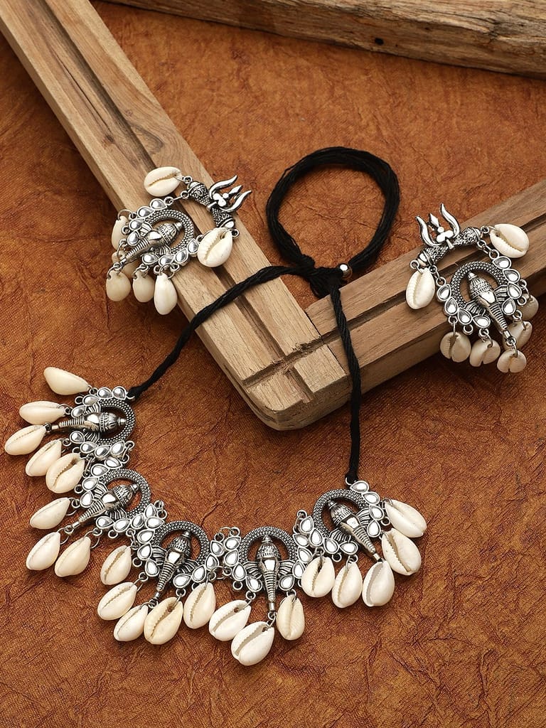 Oxidized Silver Color Shell Choker Necklace Set view 2