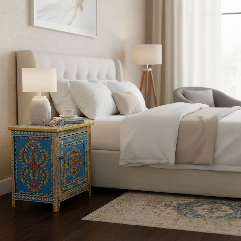 Wooden Bedside Table with Storage view 2