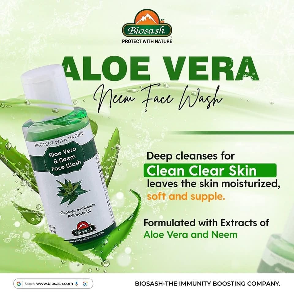 Biosash Aloe Vera & Neem Face Wash 100ml | Herbal Facial Cleanser for Gentle Deep Cleansing | Removes Tan, Blackheads & Acne | Hydrating, Brightening | SLES, Paraben & Sulphate-Free | All Skin Types view 2