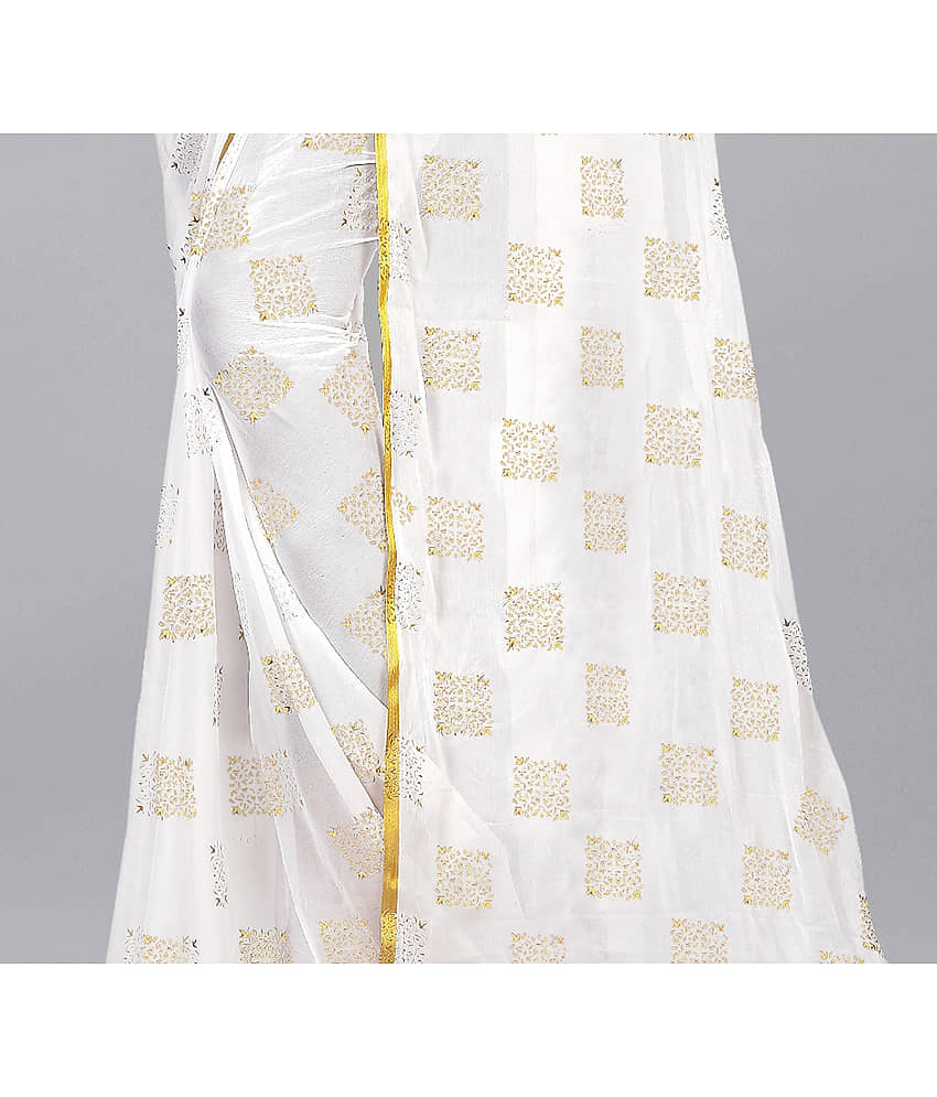 Rhey Chiffon Printed Saree With Unstitched Blouse Piece ( White ) view 2