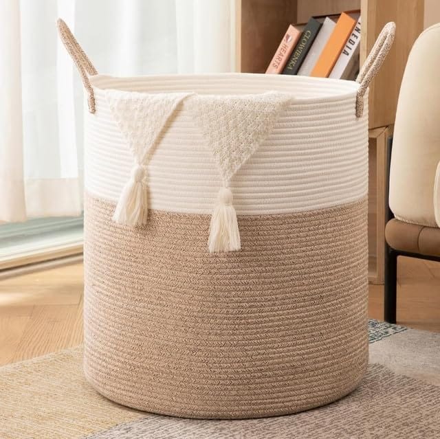 Generic Cotton 12x14 Inch-Kidi-Handle Storage Basket For Clothes With Out Lid (Kidi-White)-PID66353 view 2