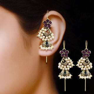 Vivastri Peacock Gold Plated Alloy Pearl Ear Cuff, Cuff Earrings Kaanphool Guttapusalu for Women & Girls - VIVA2891ERG view 2