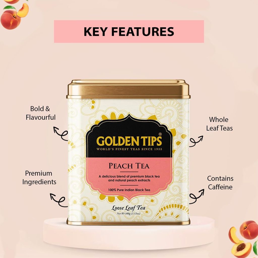 Golden Tips Peach Flavor Black Tea Loose-Leaf Healthy And Natural Tea (100 Gram, 50 Cups) view 2