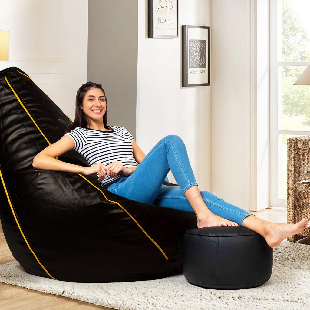 Craftlayout Strip Bean Bag Cover Black Yellow XXL view 2