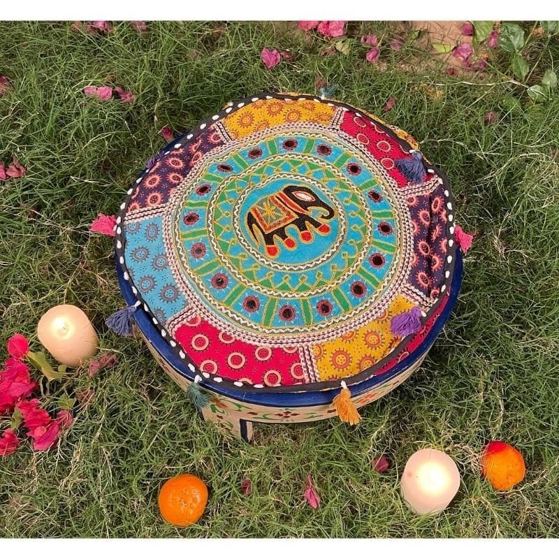 Hand Painted Wooden Round Coffee Table-End Side Table view 2