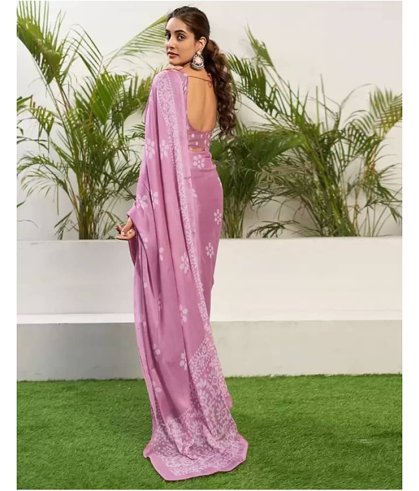 BLEESBURY Chiffon Printed Saree With Unstitched Blouse Piece ( Pink ) view 2