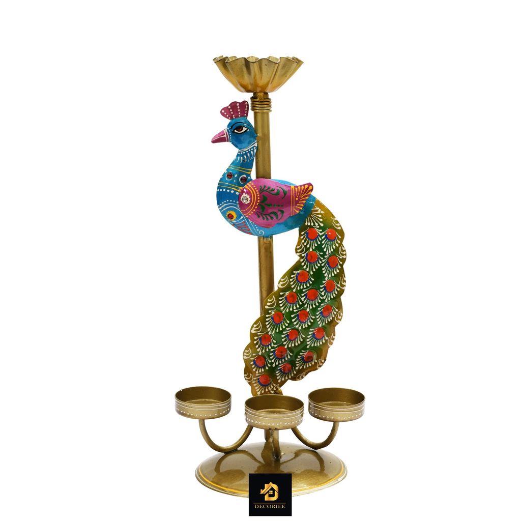 Decoriee Peacock Multicolour Iron Candle Holders view 2