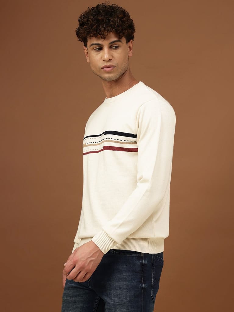 Richlook Men Ecru Crew Neck Sweater view 2