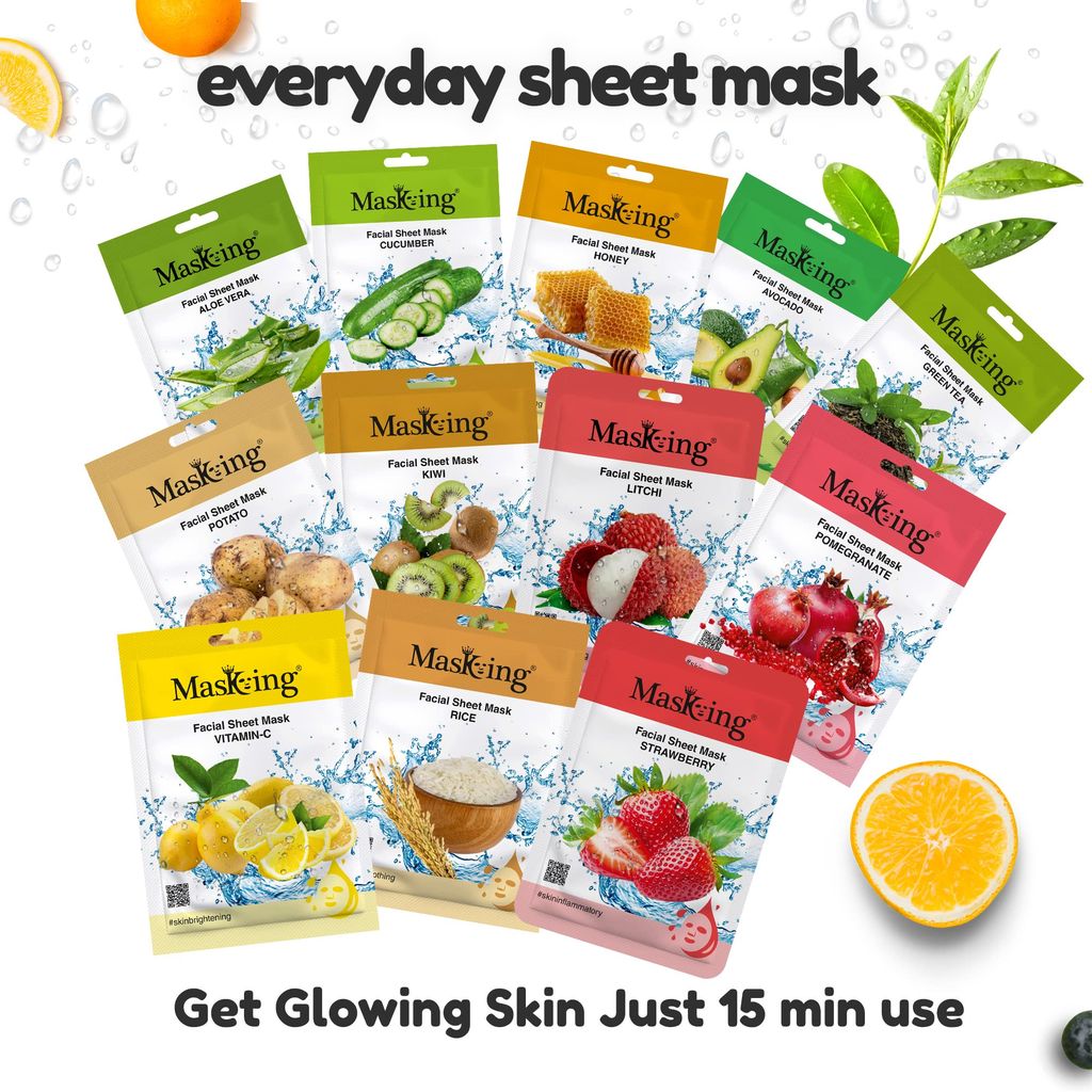 MasKing Beauty Facial Sheet Mask| Natural Sheet Mask Ingredients | Ideal for Women & Men| Combo Pack of 12 (240ml) view 2