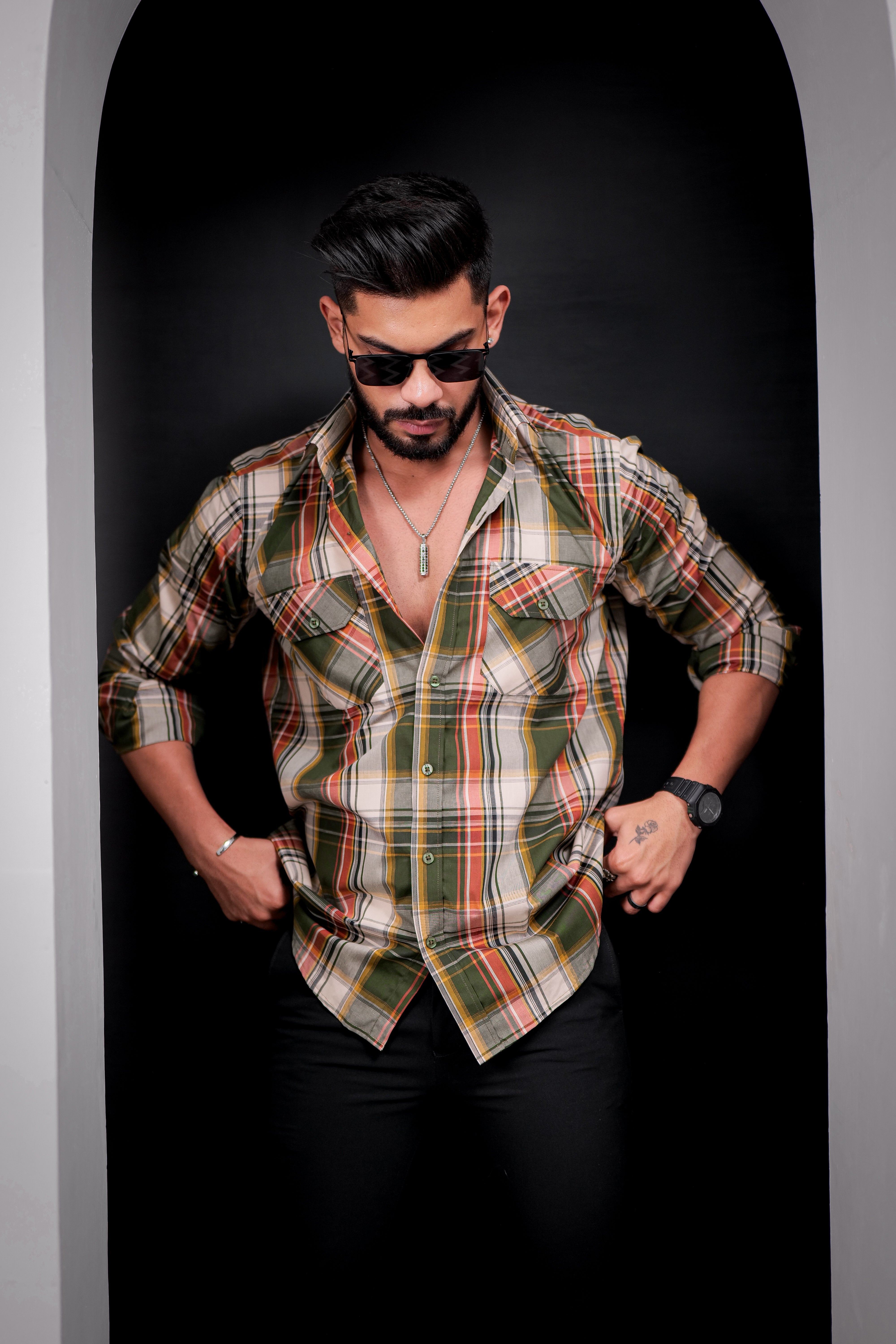 Mehandi Double Pocket Full Sleeve Check Shirt view 2