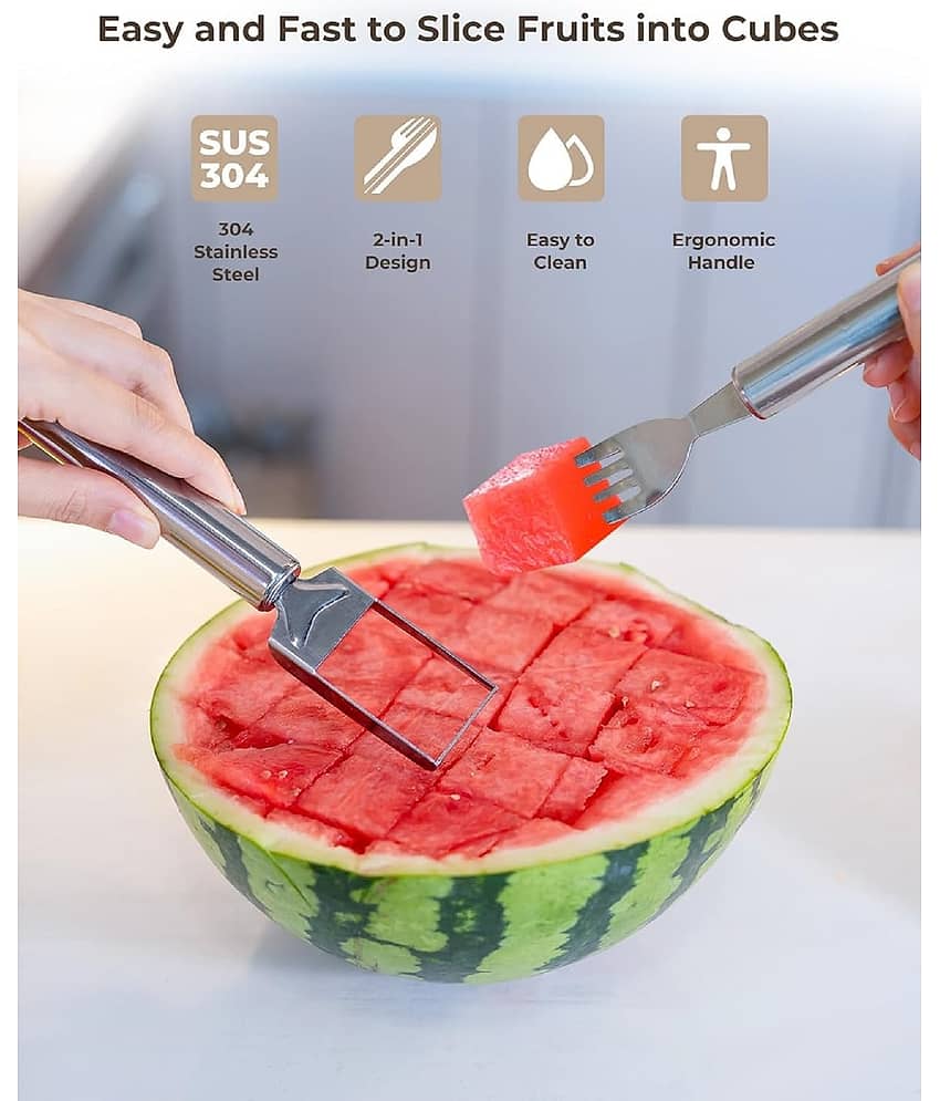 MAHADEV ENTERPRISE Stainless Steel 2 in 1 Watermelon Cutter with Fork ( Set of 2 ) view 2