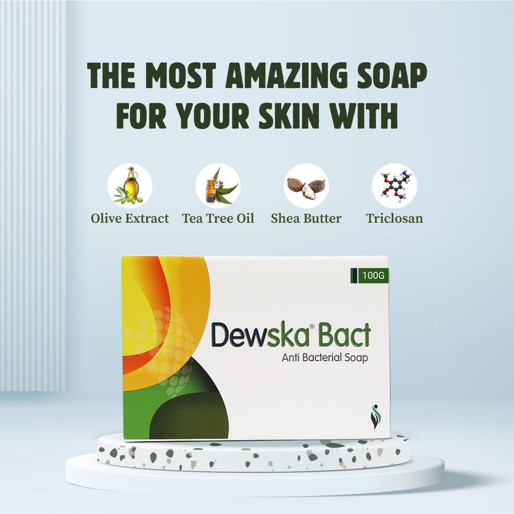 Dewska Bact Anti Bacterial, Anti Acne Moisturizing Bathing Bar, Rich in Tea Tree Oil, Turmeric Oil, Aloe, and Shea Butter Moisturizer Prevent Fungal and Acne Breakout 100gm view 2