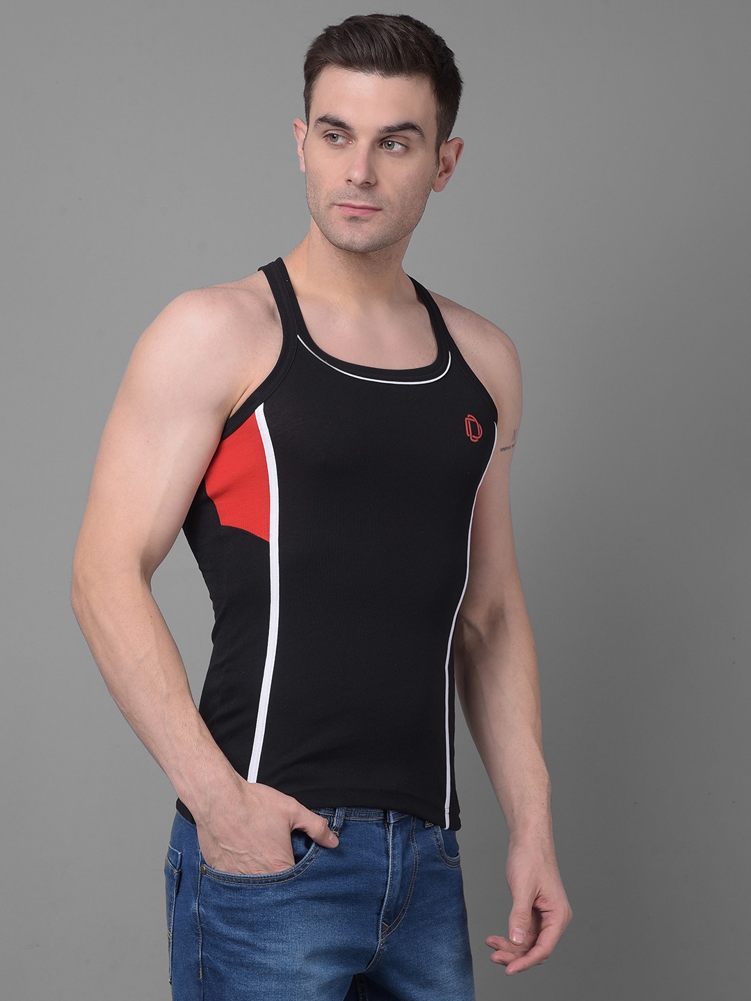 Men's Assorted Pack of 3 Solid Combed Cotton Racerback Styled Gym Vest view 2