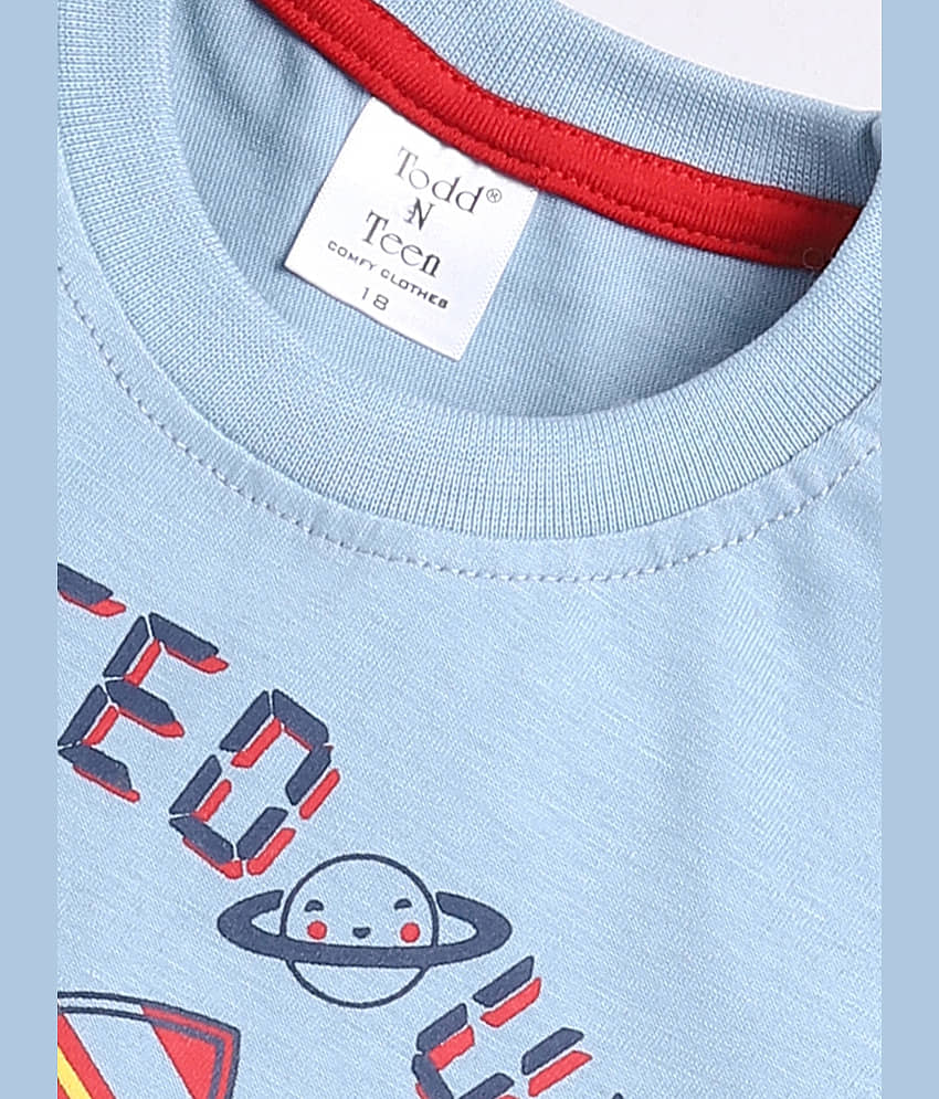 Todd N Teen Pack of 1 Boys Cotton T-Shirt & Shorts Set ( Blue ) view 2