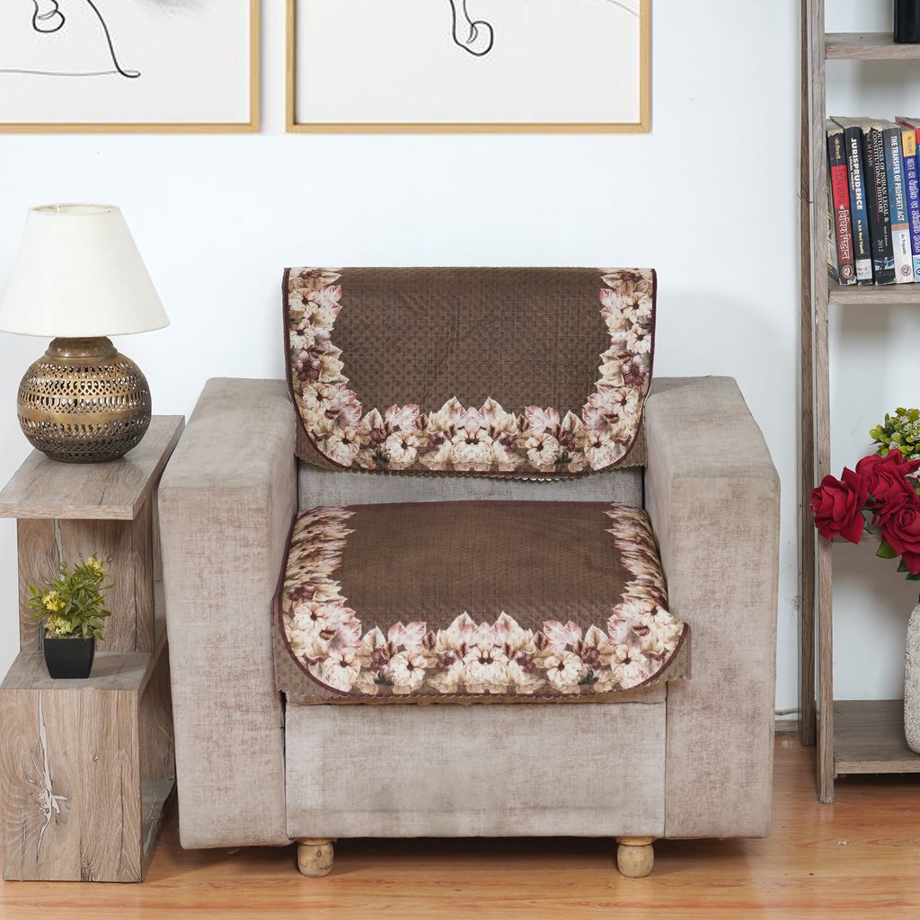 Fabricasa Modern Quilted Reversible Velvet Sofa Cover- Brown 1 Seater