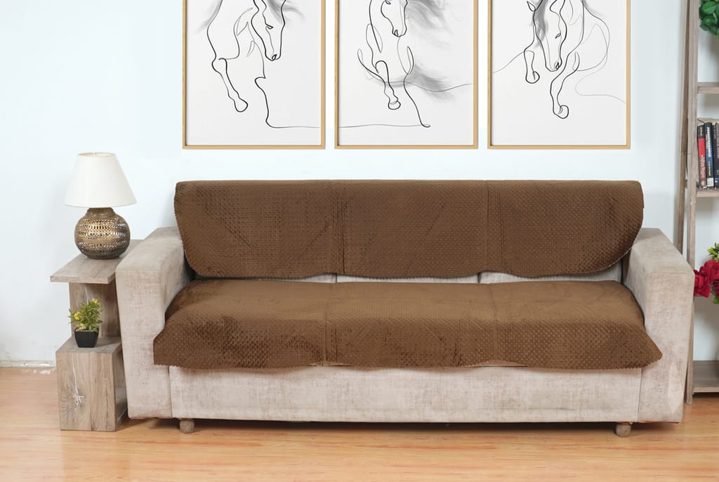 Fabricasa Modern Quilted Reversible Velvet Sofa Cover- Brown 1 Seater view 2