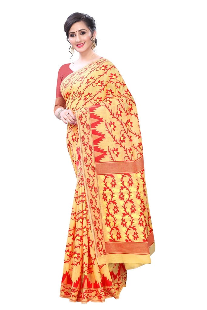 Silk Zone Women's Jamdani Cotton Blend Woven Saree view 2