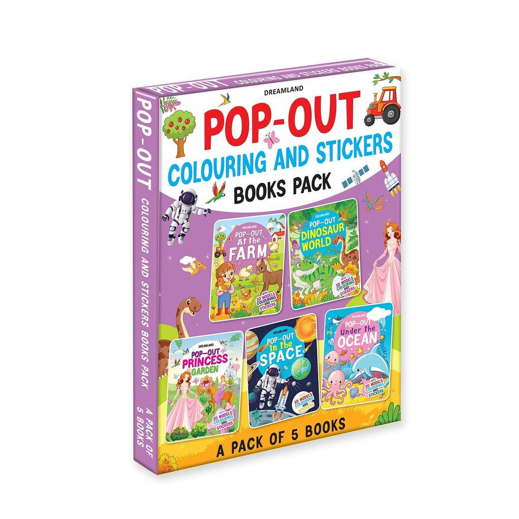 Pop- Out Books Pack- A Set of 5 Books| With Themes- At the Farm, Dinosaur World, Princess Garden, In the Space and Under the Ocean Dreamland Publications view 2