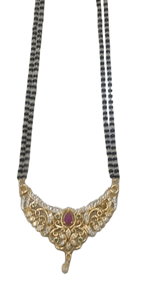 22K Gold Plated Mangalsutra Pendant Set with Black Beads Chain for Women view 2