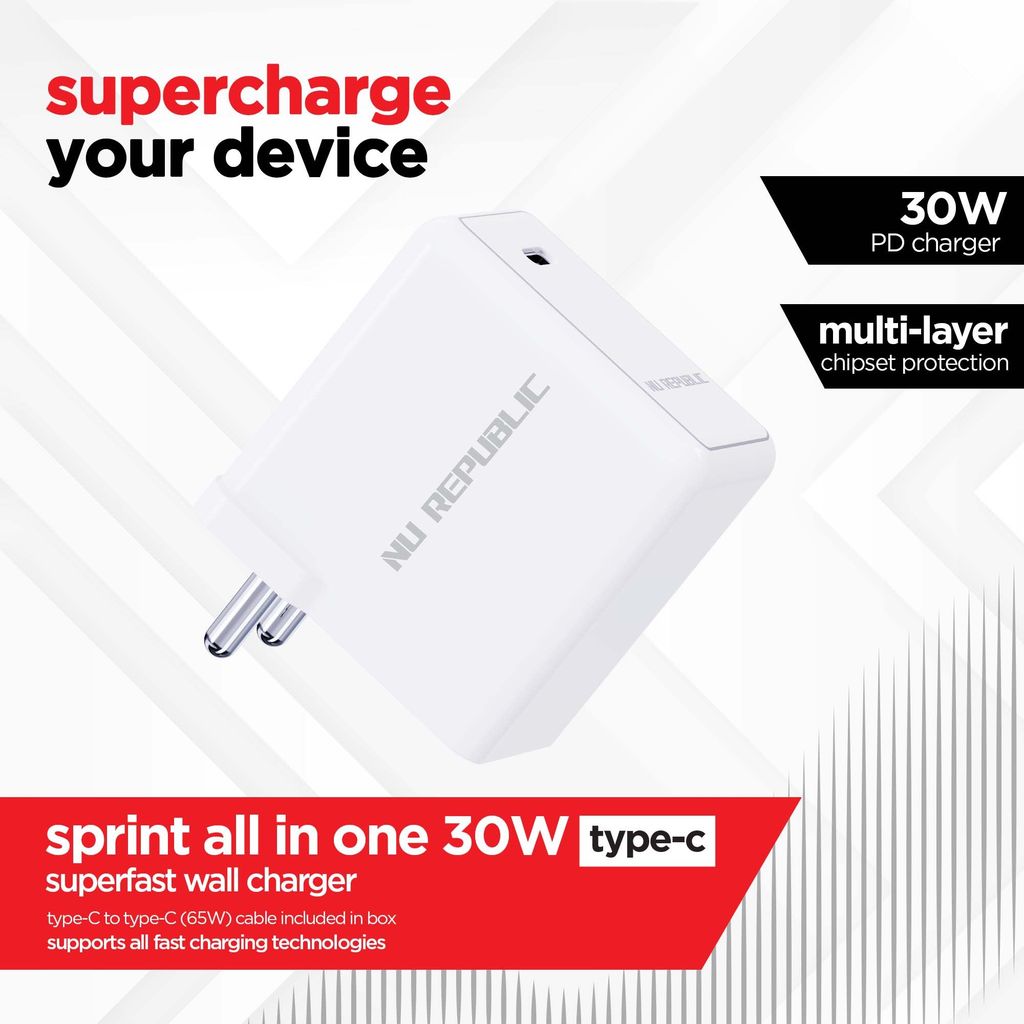 Sprint All In One 30W 6A Fast Charging Adapter with Cable (Type-C to Type-C) view 2