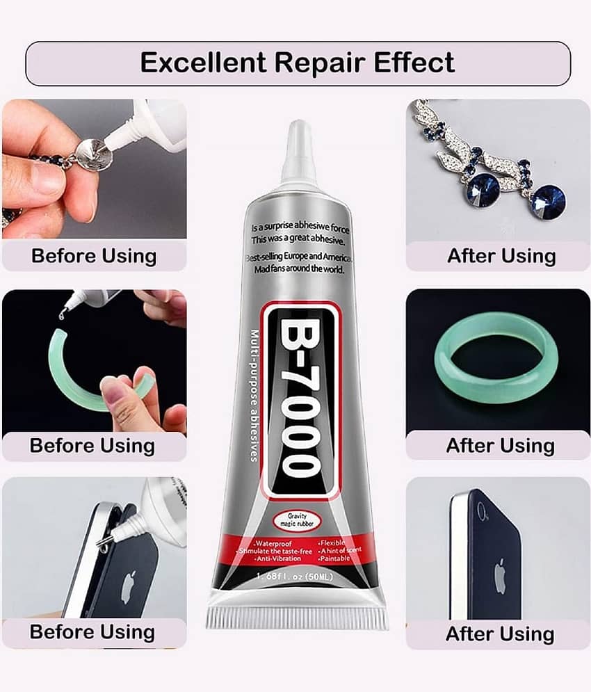 MultiFct B7000 Multipurpose Adhesive Glue Â– Strong Bonding for Mobile Phones, Jewelry, Craft Projects, Fabrics, Shoes, Glass, Metal & More | Multi-Surface Transparent Glue (Pack Of - 1, 50 ML) view 2