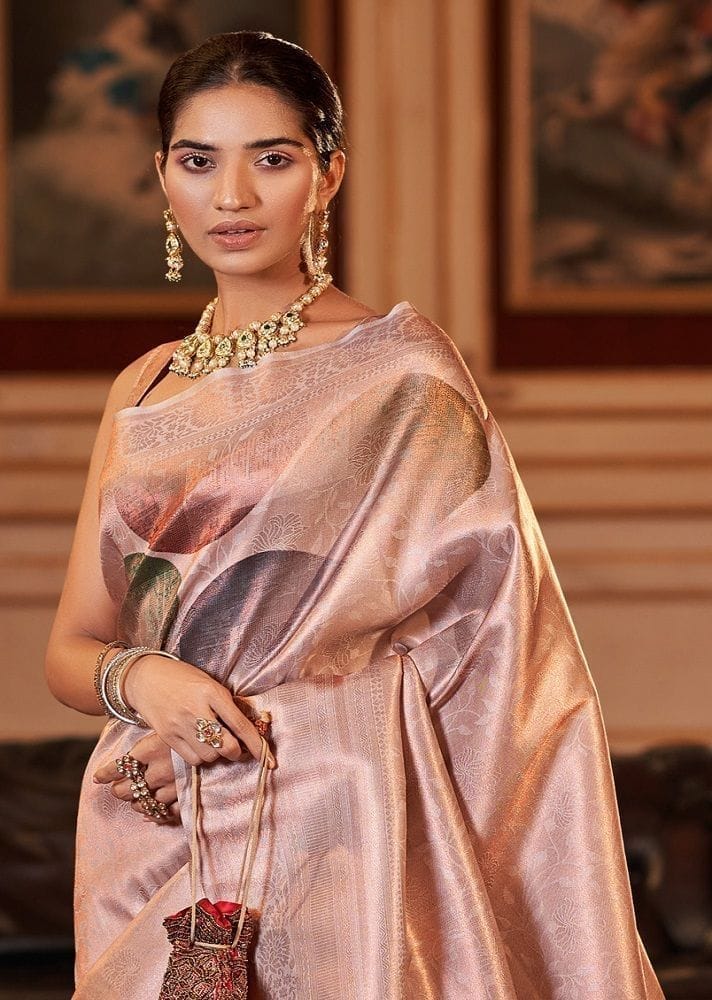 Woven Art Silk Jacquard Saree in Light Purple view 2