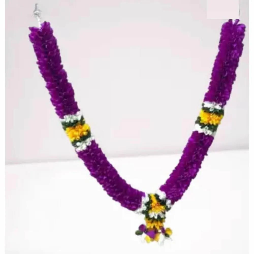 SHREE BALAJI ENTERPRISES Handmade Mala Fabric Flower Garlands for Idols and Framed Pictures | Purple-Yellow view 2