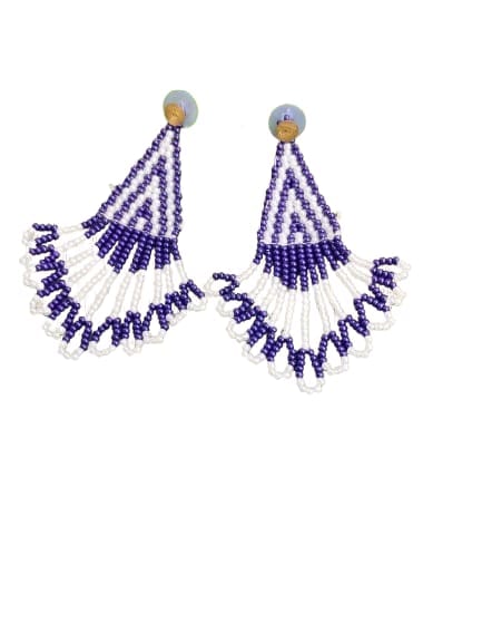 Purple and White Beaded Fringe Earrings view 2