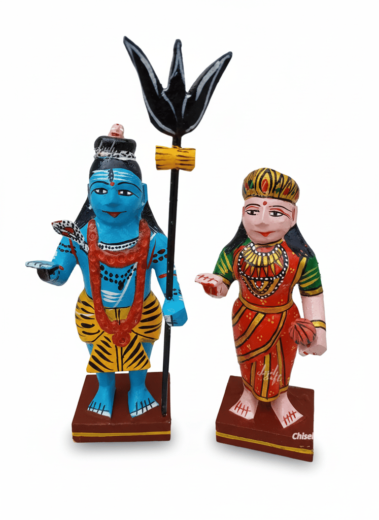 Handcrafted Wooden Dolls: Indian Gods & Goddesses - Home Decor & wooden shiva parvathi set view 2
