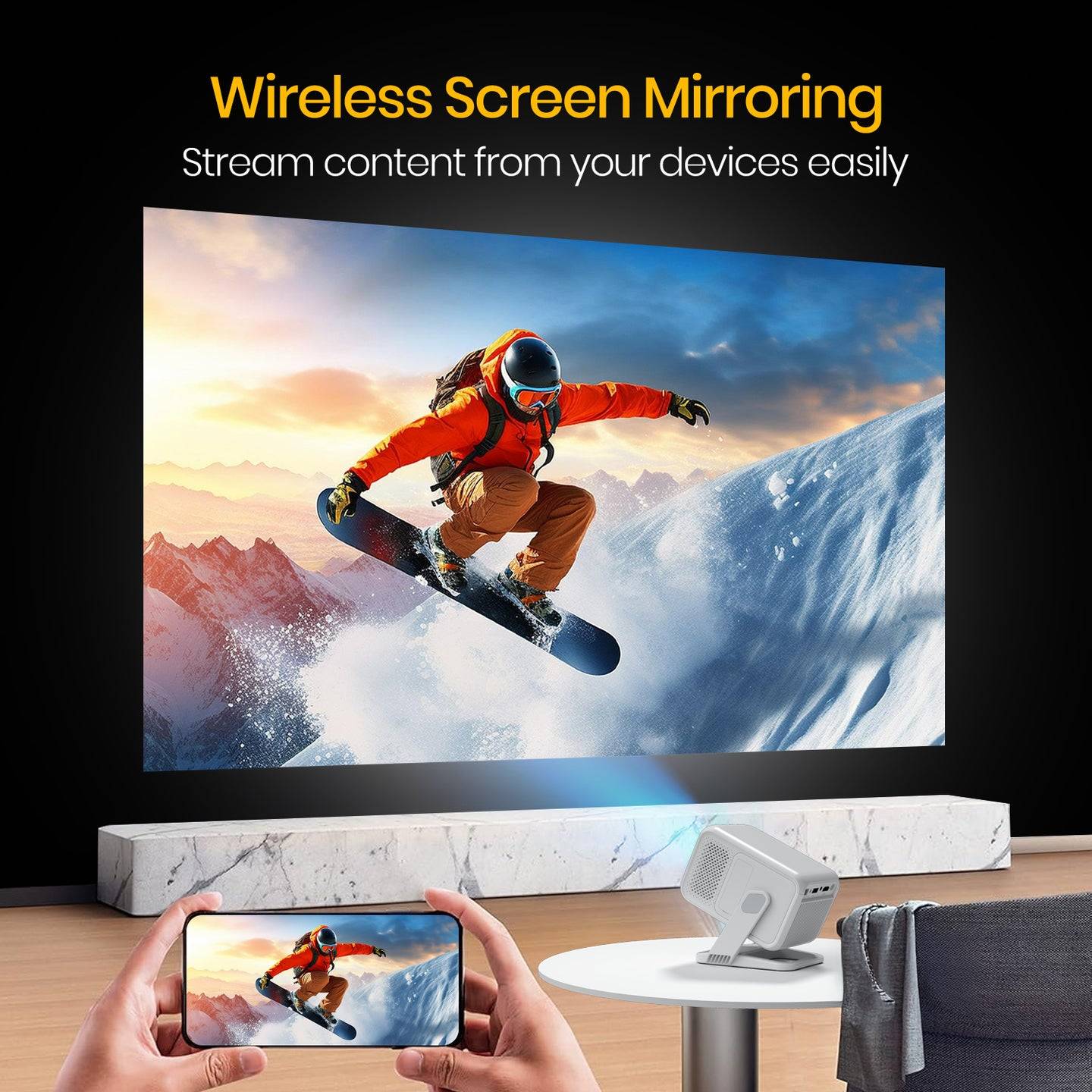Portronics Beem 450 Pre-installed Streaming Apps, 1080p Full HD, 4000 Lumens, Upto 120 Max Display view 2
