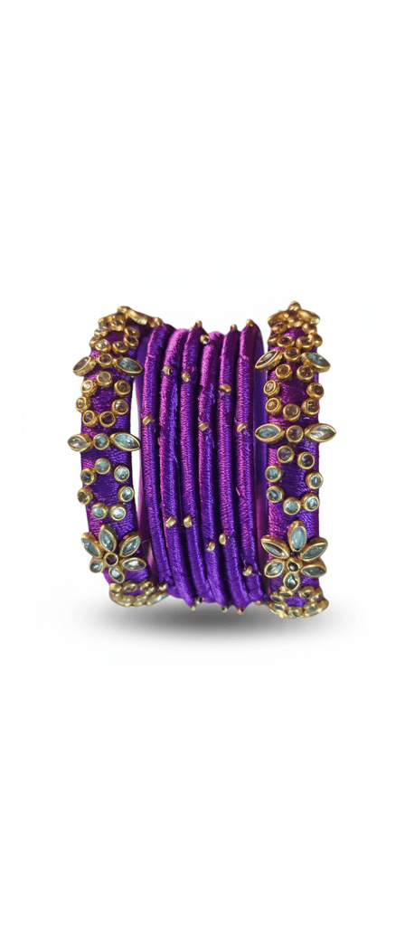 Purple Silk Thread Bangles with Embellished Stones view 2