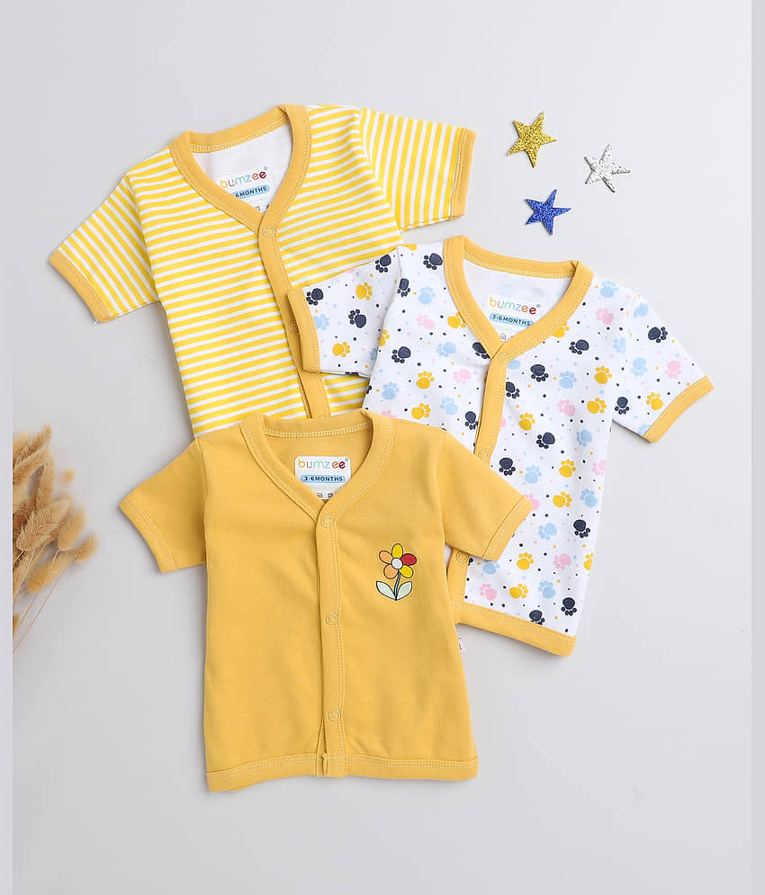 BUMZEE Pack of 3 Baby Girls Cotton Shirt ( Yellow )