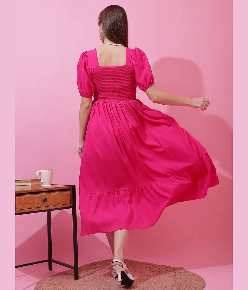 Sheetal associates Women Cotton Solid Fit & Flare Dress ( Pink ) view 2