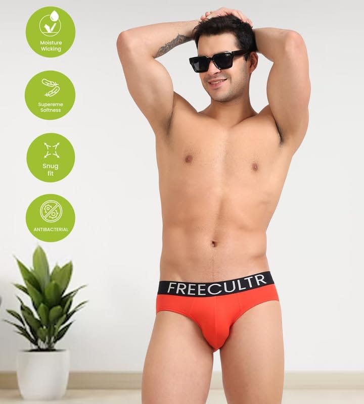 Freecultr Men's Underwear Organic Cotton (Ultrasoft Waistband) Premium Snug-Fit Brief Pack of 1-Coral view 2