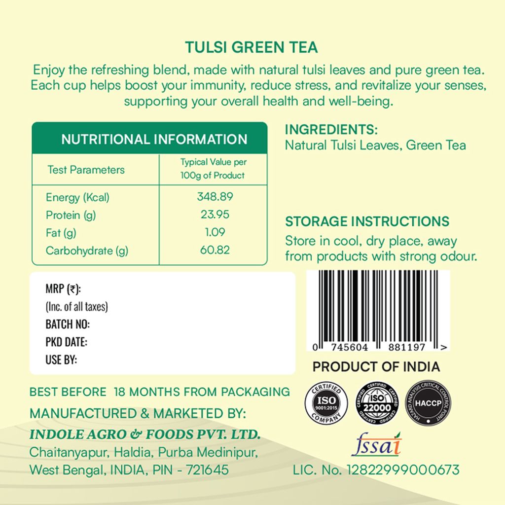 Tulsi Green Tea - 75gm Loose Leaf Herbal Green Tea with Holy Basil (36 Cups) - Stress Relieving, Uplifts Mood, Rich in Antioxidants view 2