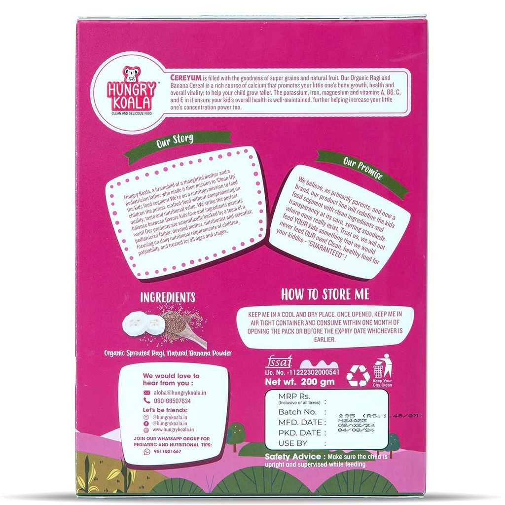 HUNGRY KOALA Ragi & Banana Cereal Made With Natural Ingridients For Kids To Grow Healthy No Preservative Or Additives Or Maida view 2