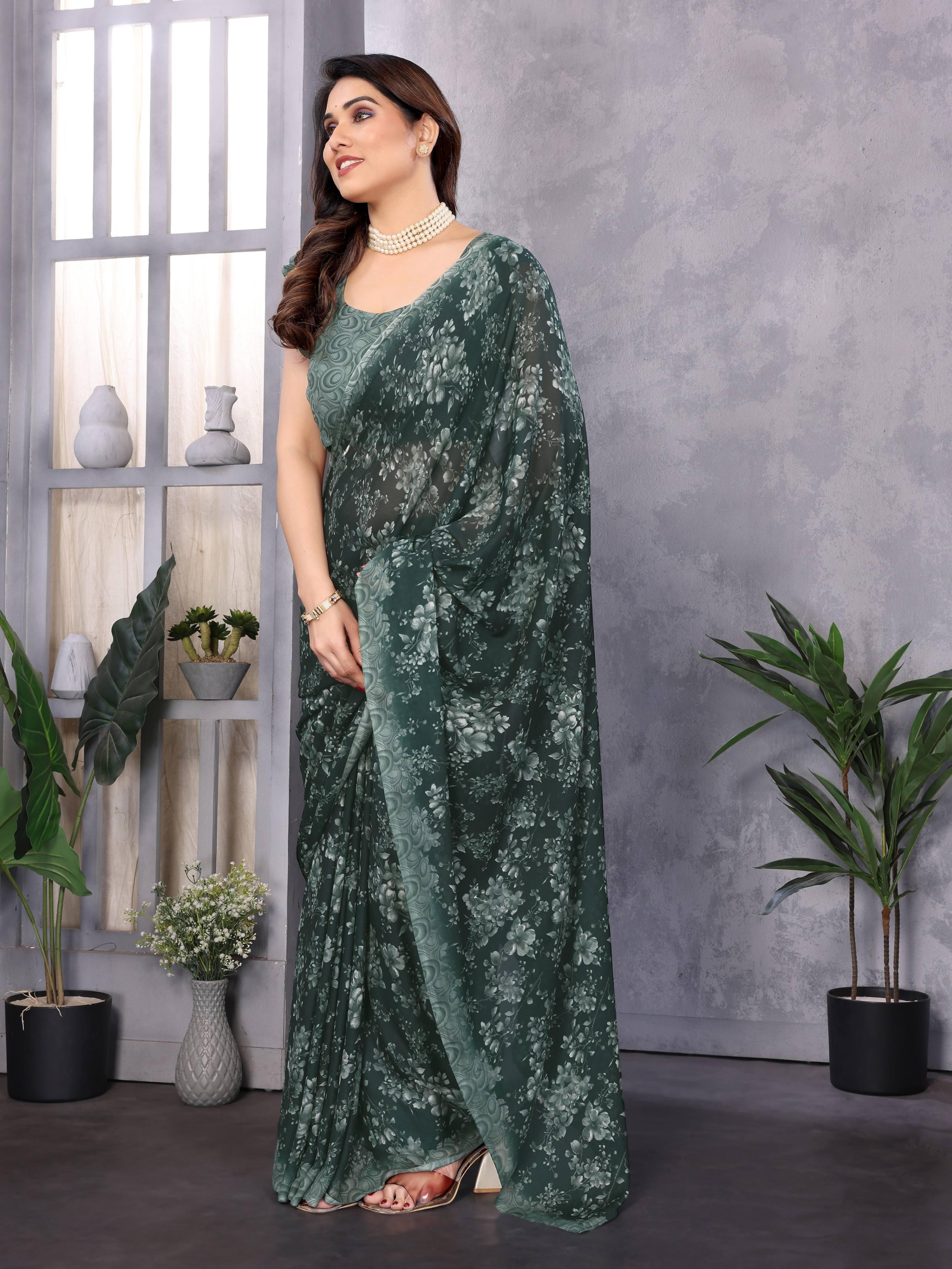 Floral Printed Georgette Saree view 2