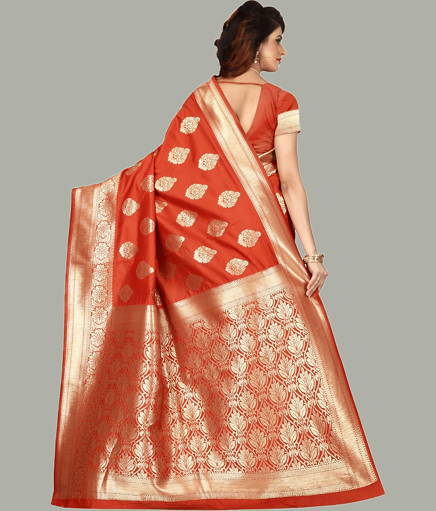 GARIYA Banarasi Silk Woven Saree With Unstitched Blouse Piece ( Rani ) view 2