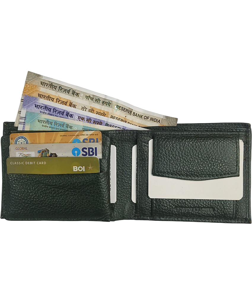 COCO ROYAL 100% Leather Self Design Men's Two Fold Wallet With 9 Slots For Card ( Green , Pack of 1 ) view 2