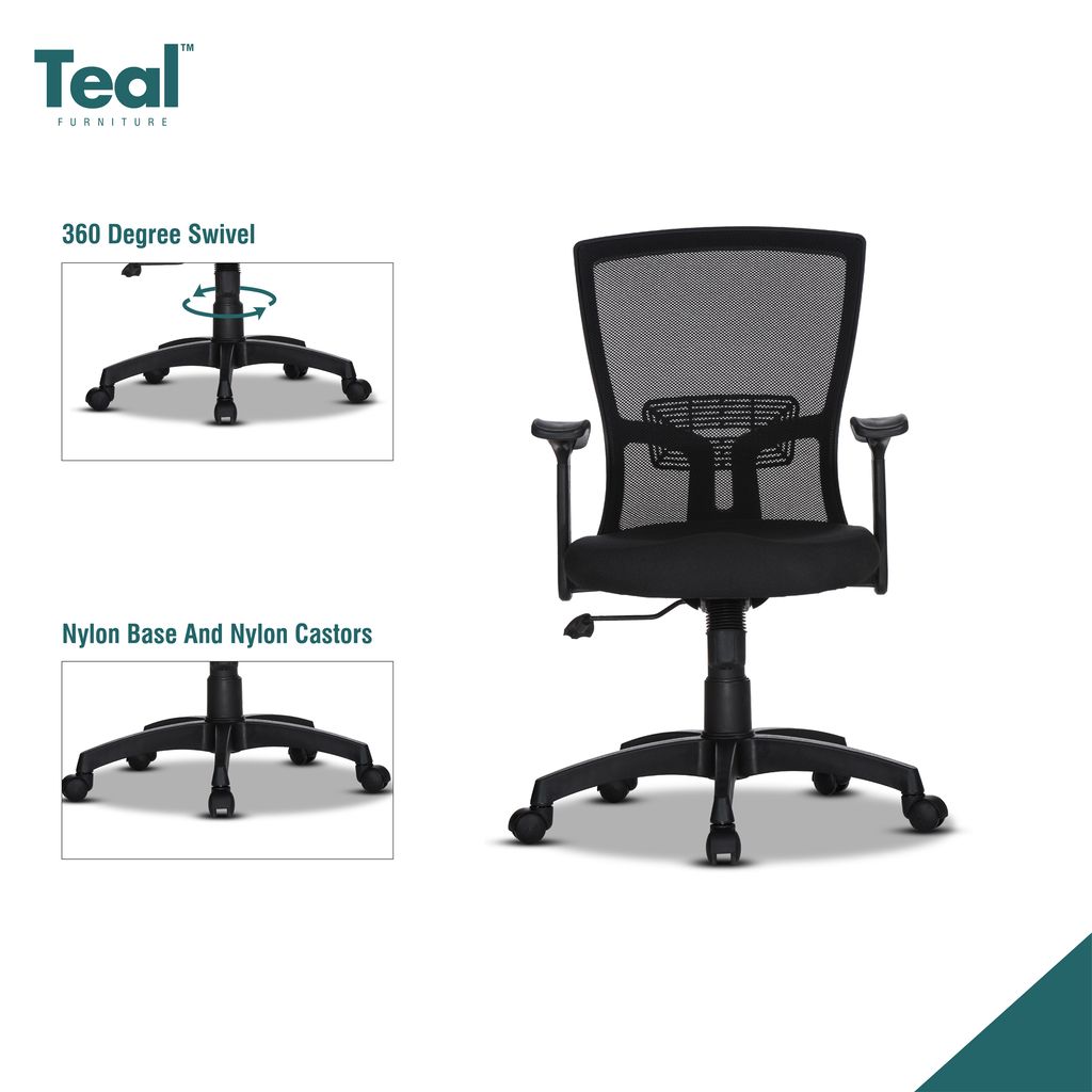 TEAL® Hector MB Office Chair | 1 Years Warranty | Chair for Office Work at Home, Ergonomic Chair, Computer Chair, Mid Back Chair, Adjustable Lumbar Support Single Lock-DIY, (Black) view 2