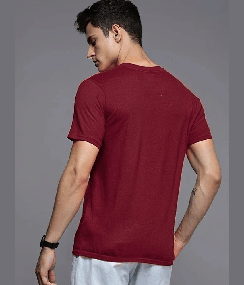 Reya Cotton Blend Regular Fit Printed Half Sleeves Men's Round T-Shirt - Maroon ( Pack of 1 ) view 2