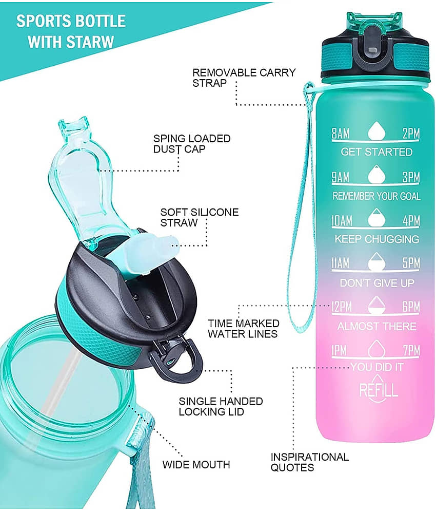 GEEO Motivational 1 L Capacity Multicolour Plastic School Water Bottle 1000 mL ( Set of 1 ) view 2