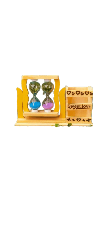 Wooden Hourglass Pen Stand with Butterfly Design - Desk Decor view 2
